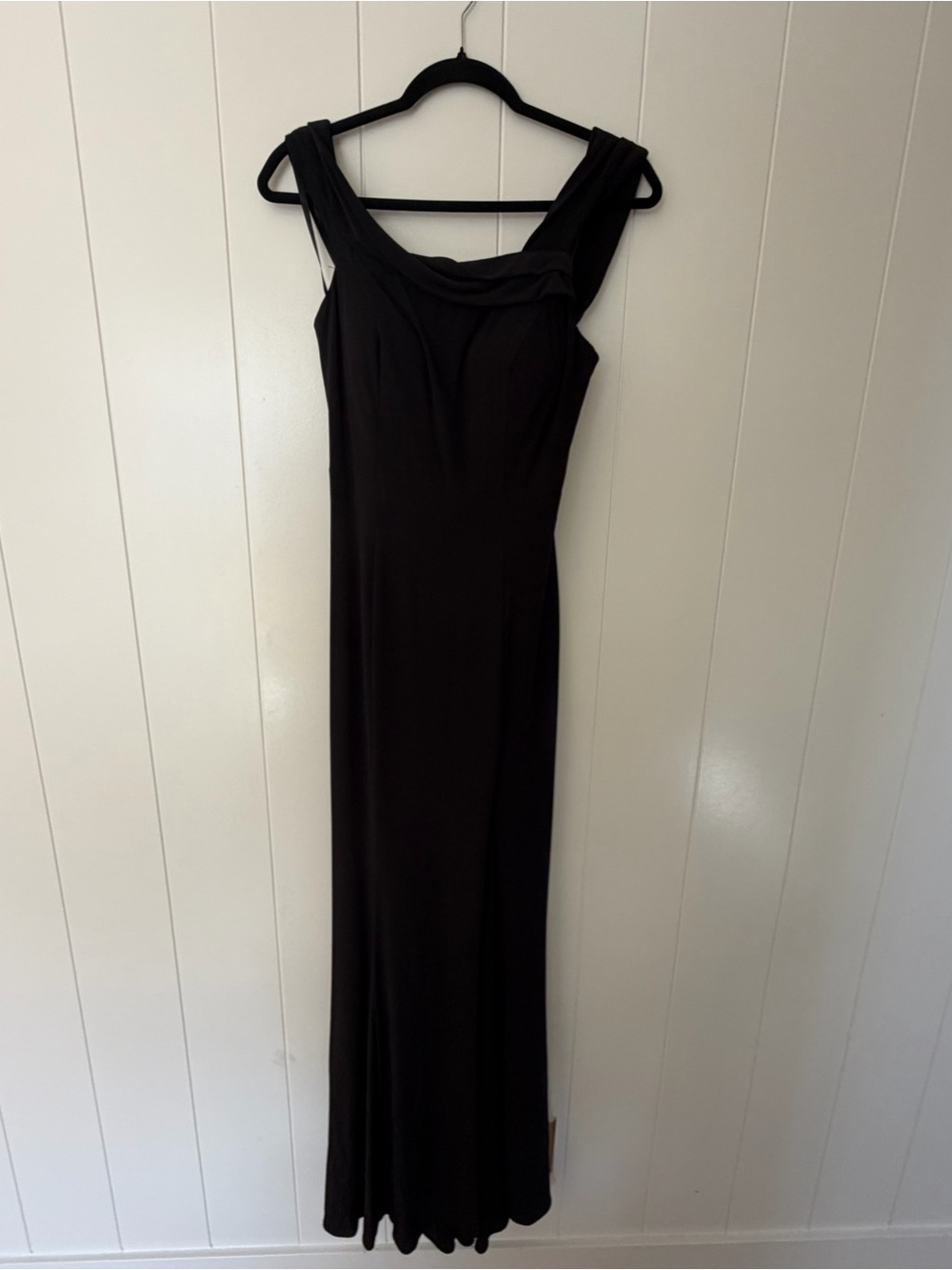 Aqua Black Maxi Dress with Draped Shoulder Detail